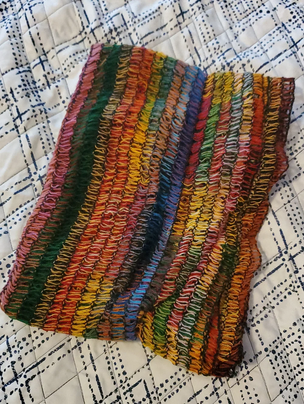 Vintage Italian Vibrant Multicolor Rainbow Striped Ruffle Handwoven Scarf